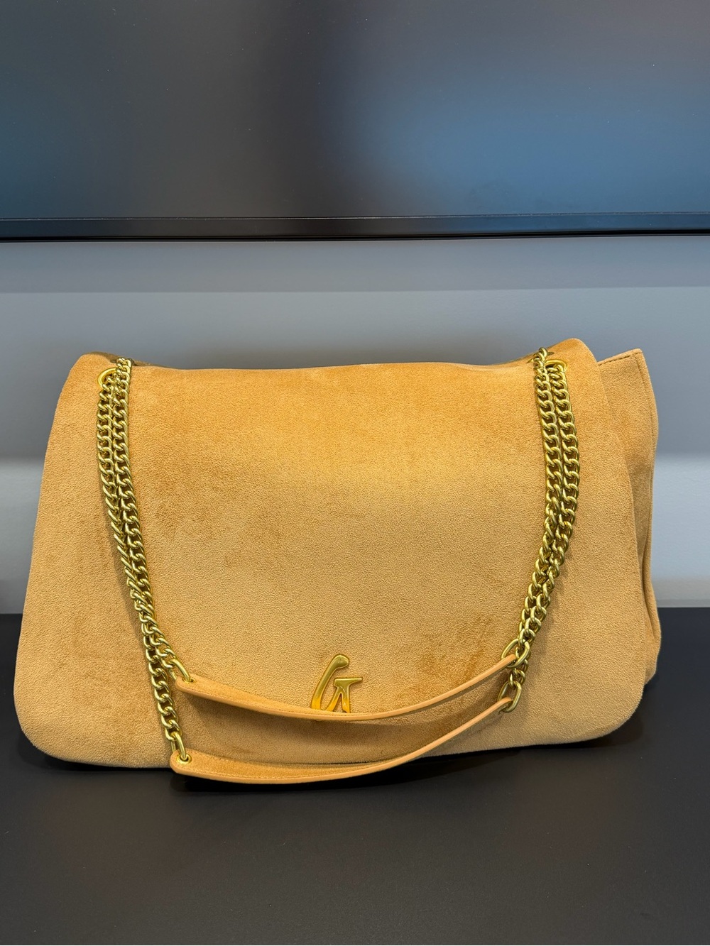 Glam-Aholic Large Suede Flap Bag — Tan